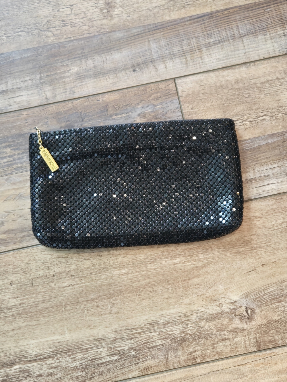 Vintage Whiting & Davis Black Metal Mesh Zipper Clutch Evening Bag
